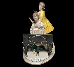 Beautiful Large Vintage Franz Witter Meissen Style German Figurine Piano Duet