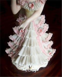Beautiful Rare Vintage Dresden Lace Lady Figurine Spanish Senorita 7 1/4 Tall