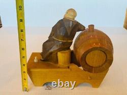 Black Forest Wood Carving Monk Beer Barrel Lantern Figurine Lamp Germany Figure