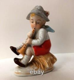 Boy Playing Flute / Pipe Figurine Porcelain Vintage Germany 1960 Height 8cm Gift
