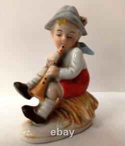 Boy Playing Flute / Pipe Figurine Porcelain Vintage Germany 1960 Height 8cm Gift