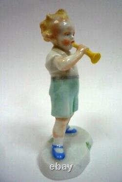 Boy Playing Pipe Figurine Porcelain Vintage By Ortloff & Metzler Germany Gift