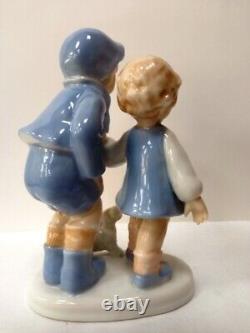 Children & Puppy Figurine Porcelain Vintage 1950 Germany Height 14 cm Décor Gift