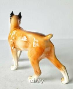 Dog Boxer Porcelain Figurine Vintage Hand Painted By Porcelain Germany 1950s