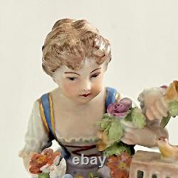 Dresden Antique Porcelain Figurine Children Bird Cage & Flowers Carl Thieme