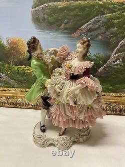 Dresden Germany Fine Porcelain & Lace Figurine Dancing Couple 8 (Pink)