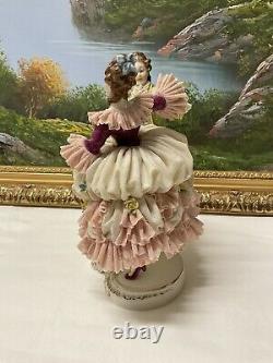 Dresden Germany Fine Porcelain & Lace Figurine Dancing Couple 8 (Pink)