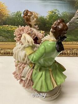 Dresden Germany Fine Porcelain & Lace Figurine Dancing Couple 8 (Pink)