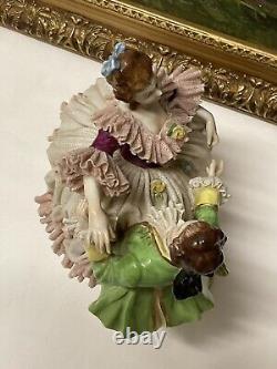 Dresden Germany Fine Porcelain & Lace Figurine Dancing Couple 8 (Pink)