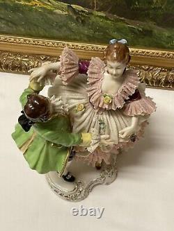 Dresden Germany Fine Porcelain & Lace Figurine Dancing Couple 8 (Pink)