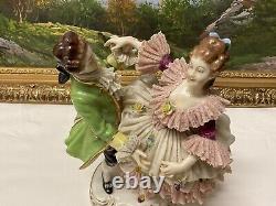 Dresden Germany Fine Porcelain & Lace Figurine Dancing Couple 8 (Pink)