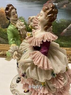 Dresden Germany Fine Porcelain & Lace Figurine Dancing Couple 8 (Pink)