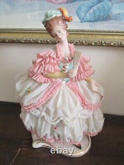 Dresden Germany Lace Porcelain Figurine Girl With A Fan