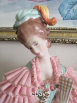 Dresden Germany Lace Porcelain Figurine Girl With A Fan