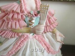 Dresden Germany Lace Porcelain Figurine Girl With A Fan