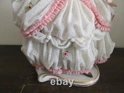 Dresden Germany Lace Porcelain Figurine Girl With A Fan