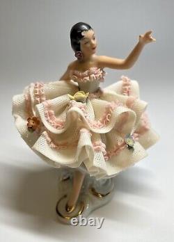 Dresden Germany Porcelain Lace Lady Ballerina Figurine CROWN N Western Germany