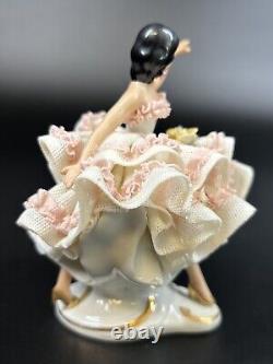 Dresden Germany Porcelain Lace Lady Ballerina Figurine CROWN N Western Germany