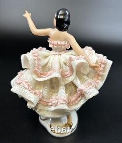 Dresden Germany Porcelain Lace Lady Ballerina Figurine CROWN N Western Germany