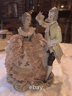 Dresden Lace Sandizell Höffner Courting Couple Figurine Germany Lot Vintage