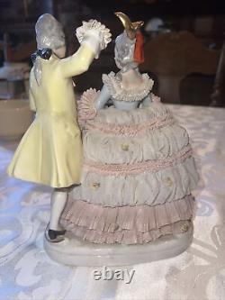 Dresden Lace Sandizell Höffner Courting Couple Figurine Germany Lot Vintage