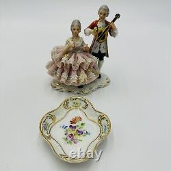 Dresden Lace Sandizell Höffner Courting Couple Figurine Germany Lot Vintage