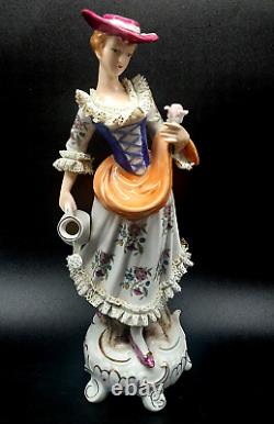 Dresden Porcelain Figurine 1940s 10 Woman withRose Germany Garden VG Vintage lady