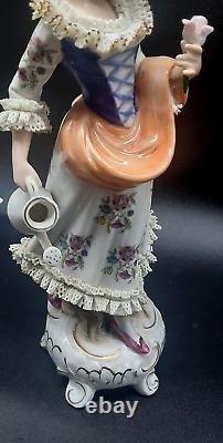 Dresden Porcelain Figurine 1940s 10 Woman withRose Germany Garden VG Vintage lady