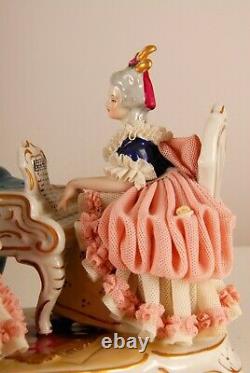 Dresden Porcelain lace figurine royal ladies musician orchestra Volkstedt German