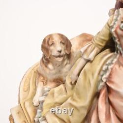 E and A Muller Antique Porcelain 18th Century Figural Group Woman Dog Men 12l