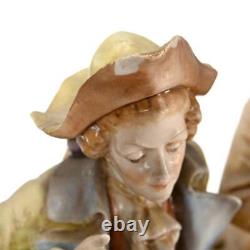 E and A Muller Antique Porcelain 18th Century Figural Group Woman Dog Men 12l