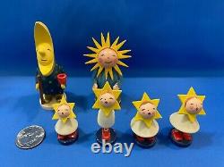 ERZGEBIRGE Wendt Kuhn Moon Sun Star Family East Germany Set of 6 Figurines Vtg