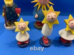 ERZGEBIRGE Wendt Kuhn Moon Sun Star Family East Germany Set of 6 Figurines Vtg