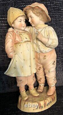 Early Antique German 9 Porcelain Figurine Boy And Girl Don't You Tell