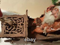 Early Antique RRR German SANTA in Wooden Car & GREAT Toys & Santa Helper