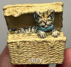 Early Vintage 1.5 Cat In Basket German Cat Miniature Cat Stamped Germany