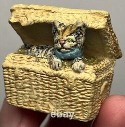 Early Vintage 1.5 Cat In Basket German Cat Miniature Cat Stamped Germany