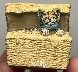 Early Vintage 1.5 Cat In Basket German Cat Miniature Cat Stamped Germany