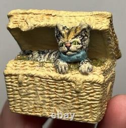 Early Vintage 1.5 Cat In Basket German Cat Miniature Cat Stamped Germany