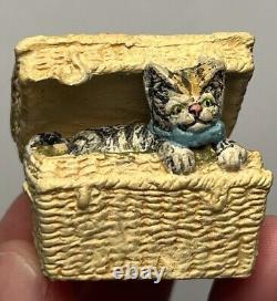 Early Vintage 1.5 Cat In Basket German Cat Miniature Cat Stamped Germany