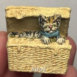 Early Vintage 1.5 Cat In Basket German Cat Miniature Cat Stamped Germany