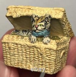 Early Vintage 1.5 Cat In Basket German Cat Miniature Cat Stamped Germany