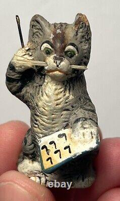 Early Vintage 1.5 Cat Playing Music German Cat Miniature Cat Stamped Germany