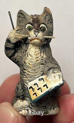 Early Vintage 1.5 Cat Playing Music German Cat Miniature Cat Stamped Germany