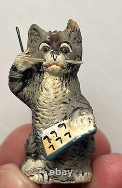 Early Vintage 1.5 Cat Playing Music German Cat Miniature Cat Stamped Germany