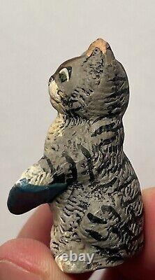 Early Vintage 1.5 Cat Playing Music German Cat Miniature Cat Stamped Germany