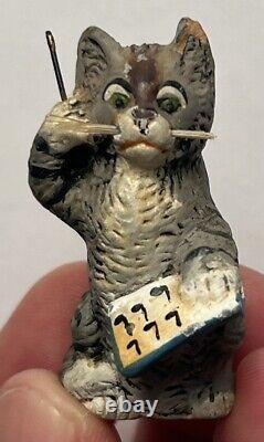 Early Vintage 1.5 Cat Playing Music German Cat Miniature Cat Stamped Germany