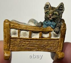 Early Vintage 2 Cat In Crib German Cat Miniature Cat German Cat