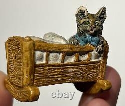 Early Vintage 2 Cat In Crib German Cat Miniature Cat German Cat