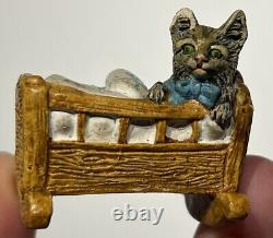 Early Vintage 2 Cat In Crib German Cat Miniature Cat German Cat